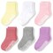 CozyWay Toddler Socks With Grippers - Non-Slip Dots, Arch Support & Breathable Crew Comfort Kids Grip Socks - Size 5-7 Years - Pack of 6 - Pink/White/Gray